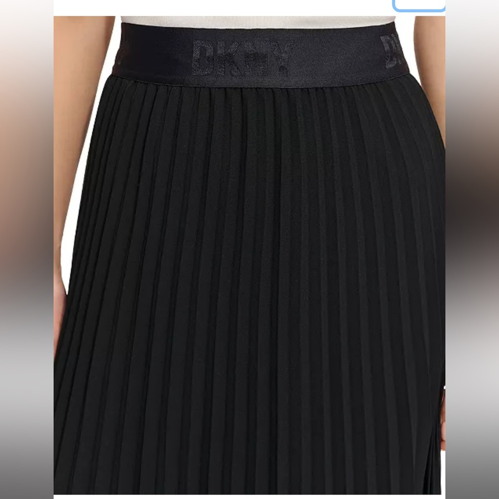 Elegant Black Pleated Pull On Accordion Skirt By DKNY Logo Waistband XL - Picture 6 of 16